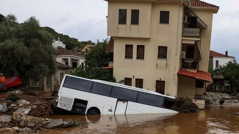 Austrian honeymooners are missing after their holiday house was swept away in the Greek floods