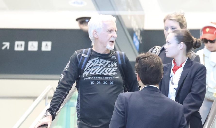 James Cameron retains it informal at Sydney Airport